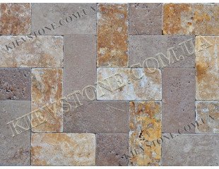Travertine tumbled, yellow-brown mix 20х10х1 cm