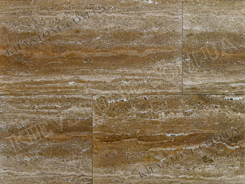 Travertine filled, polished vien-cut, brown 30.5х61х1.2 сm KievStone