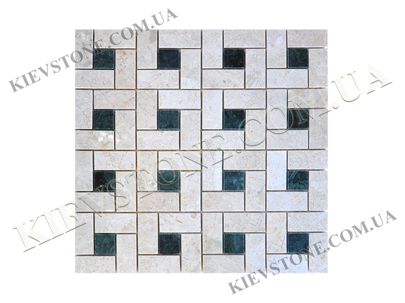 Мозаика из мрамора Victoria beige & Verde Guatemala 4,7х2,3х0,6 см полированная KievStone