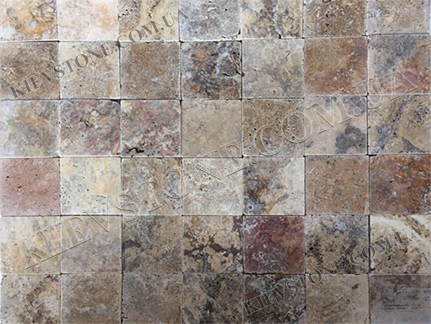 Travertine tumbled, multicolor 10х10х1.2 сm KievStone