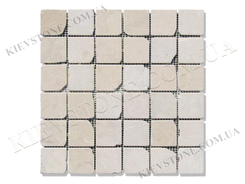 Мозаика из мрамора бежевого 4,7х4,7х0,6см антик KievStone