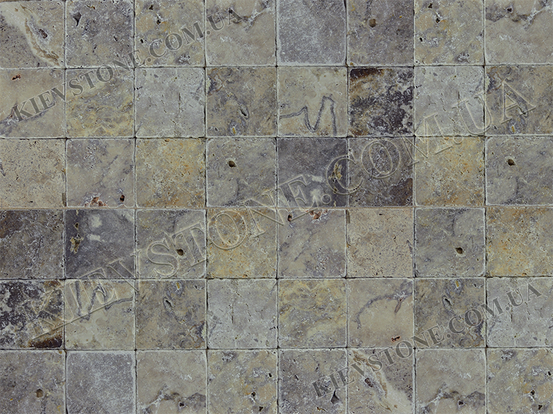 Travertine tumbled, grey 10х10х1 cm KievStone