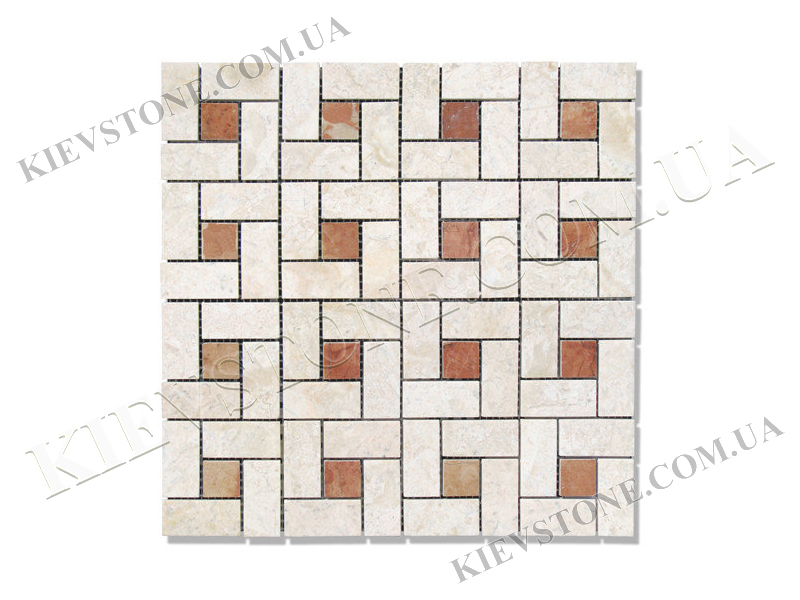 Мозаика из мрамора Victoria beige & Rojo Alicante 4,7х2,3х0,6 см полированная KievStone