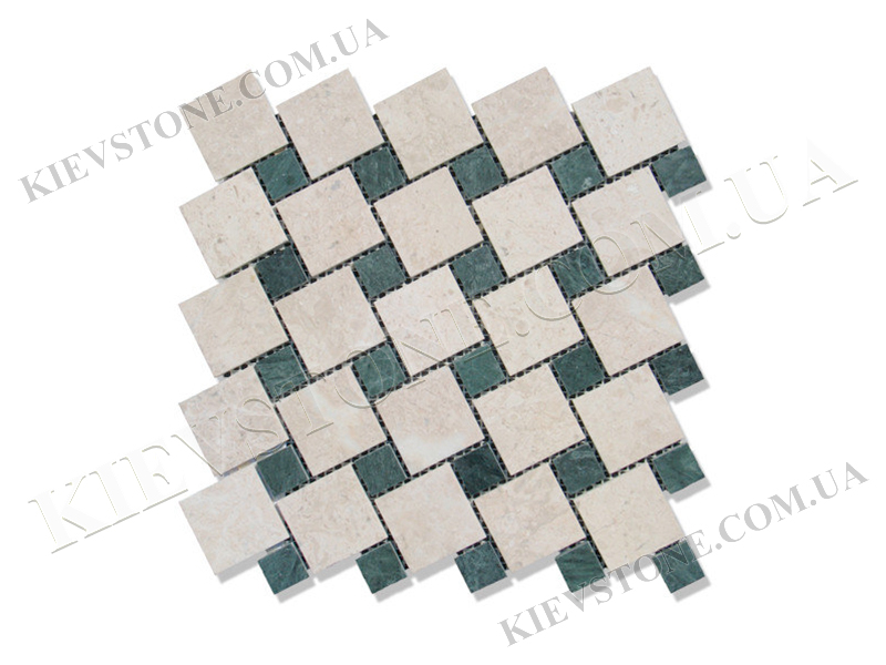 Мозаика из мрамора Victoria beige & Verde Guatemala полированная KievStone