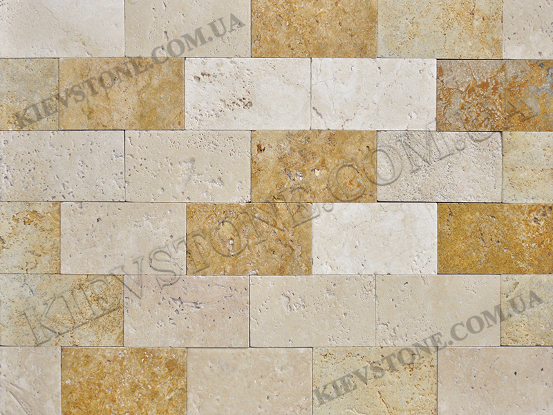 Travertine brushed, yellow mix 5x10x1cm KievStone