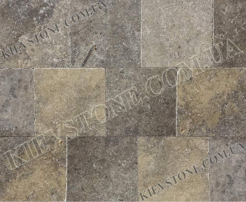 Travertine tumbled, grey 15х15х1.2 сm KievStone
