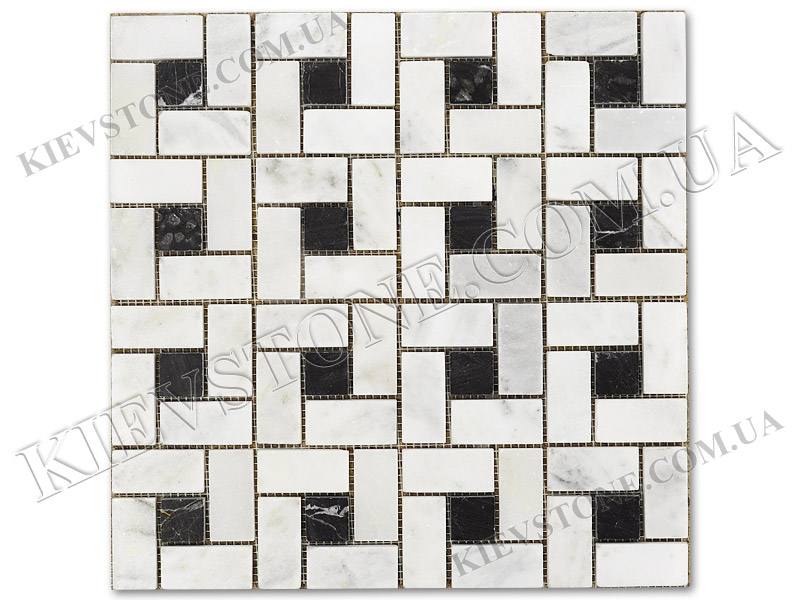 Мозаика из мрамора Mix White & Tores Black 4,7х2,3х0,6 см полированная KievStone