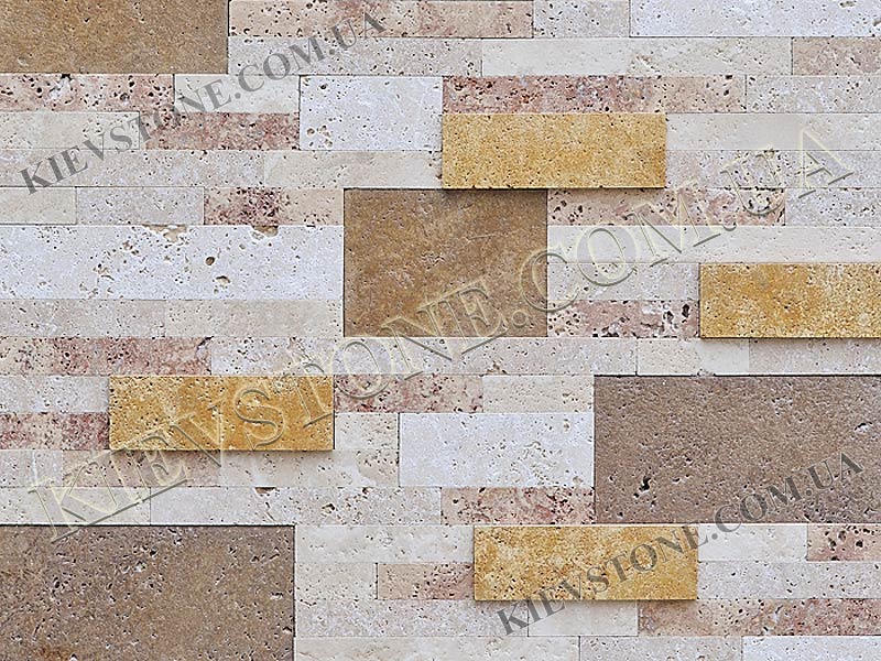 Travertine 3 d cutting, yellow-brown 2.5,5,10хLx1,1.2,2сm KievStone