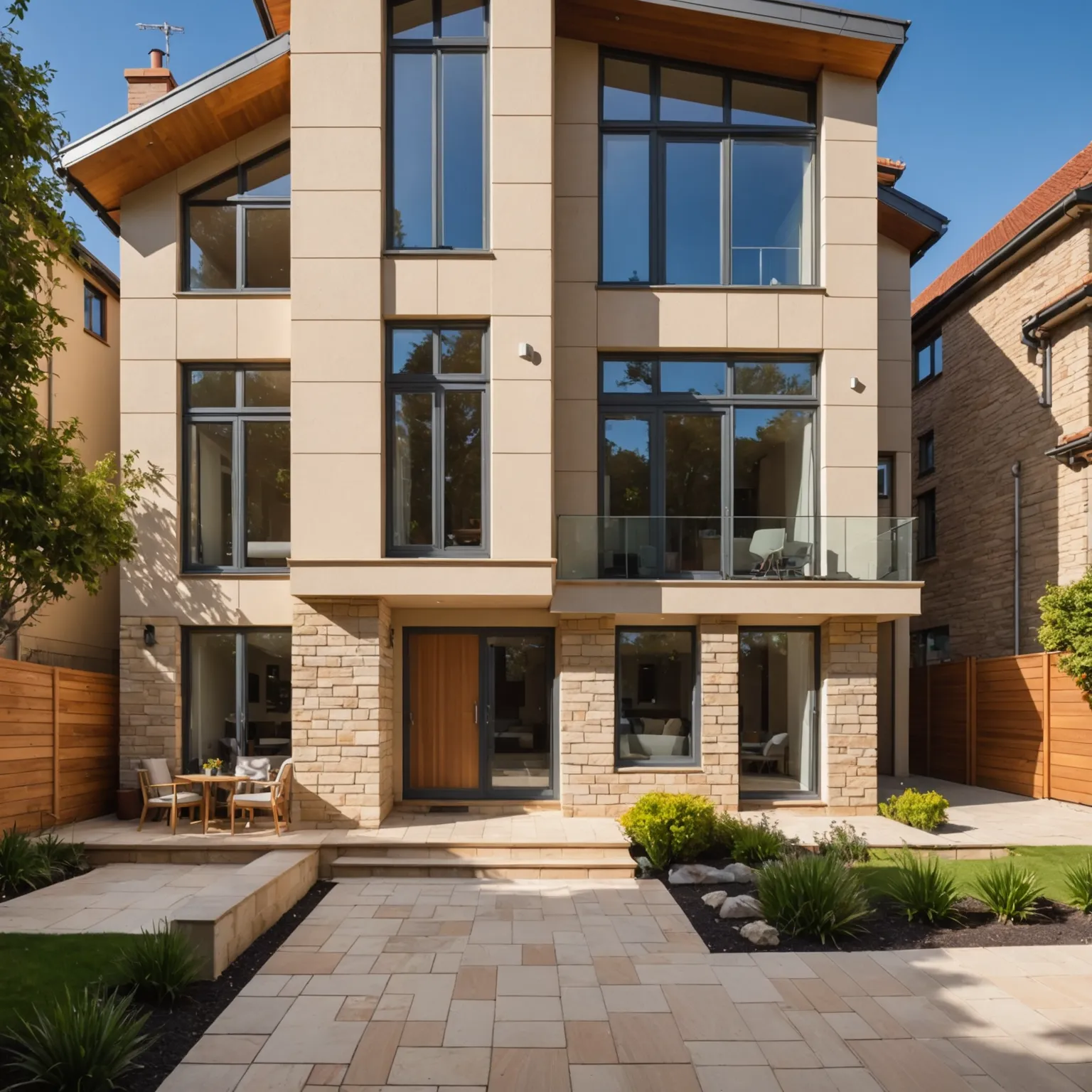 Light sandstone facade in a classic design