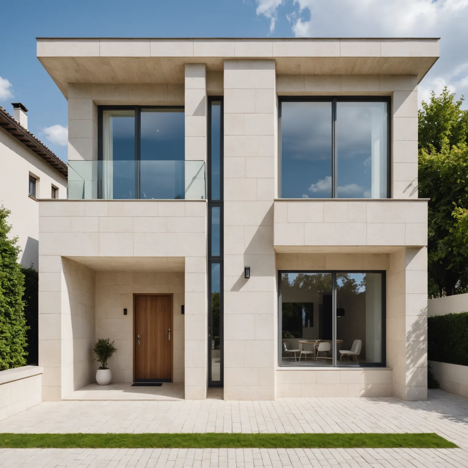 Limestone facade in beige color