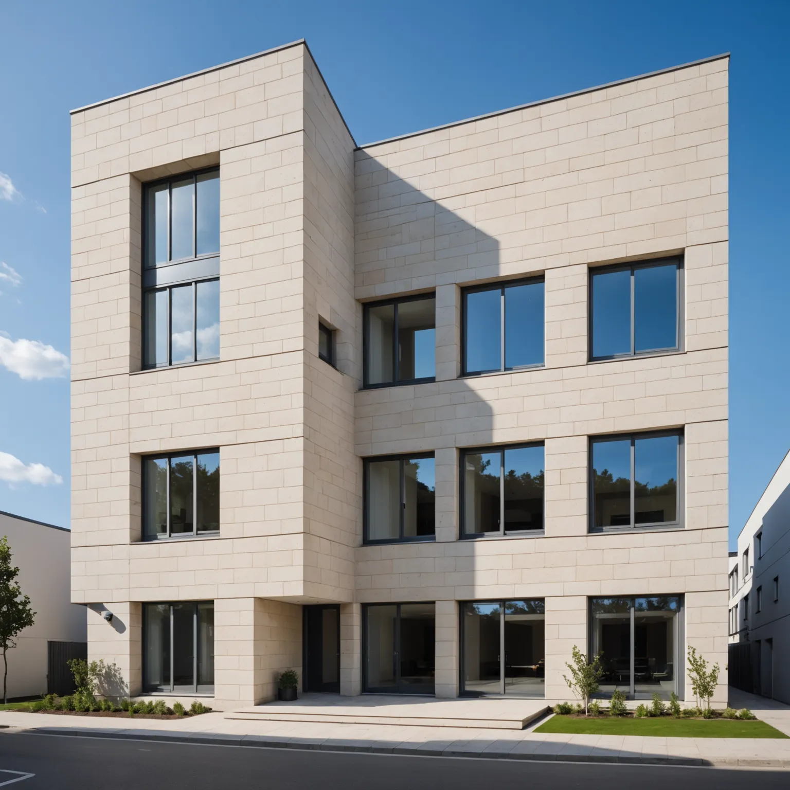 House facade with natural limestone cladding