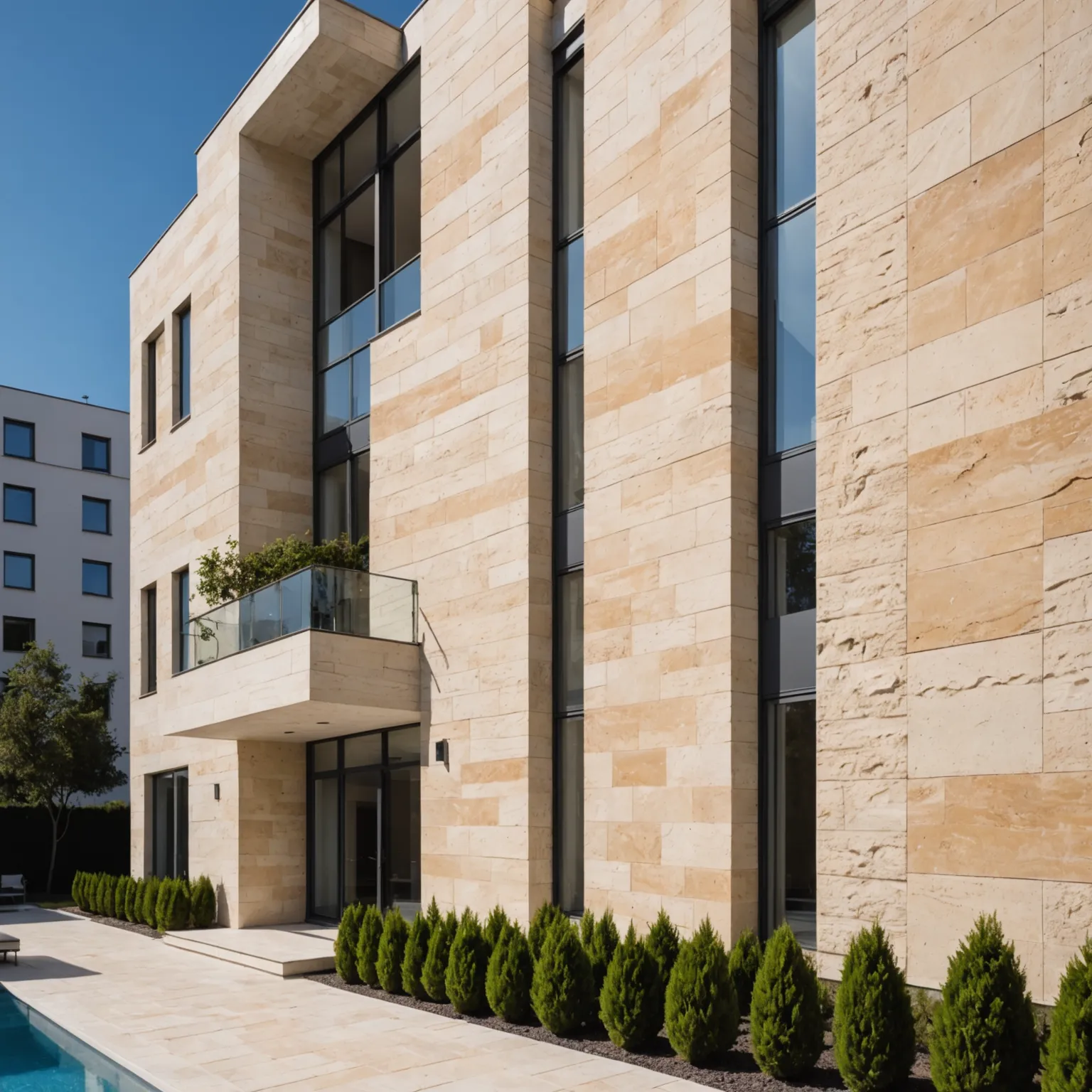 Contemporary travertine facade design