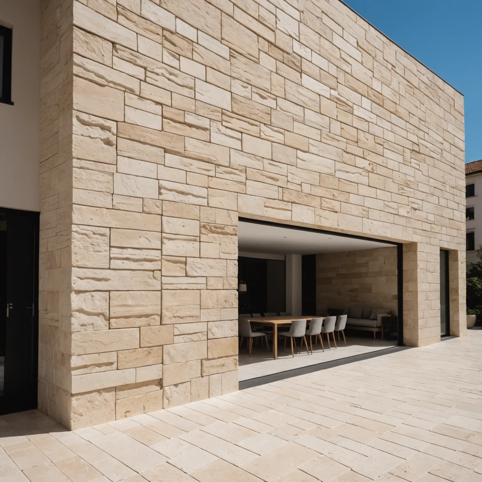 Travertine flooring in warm beige tones