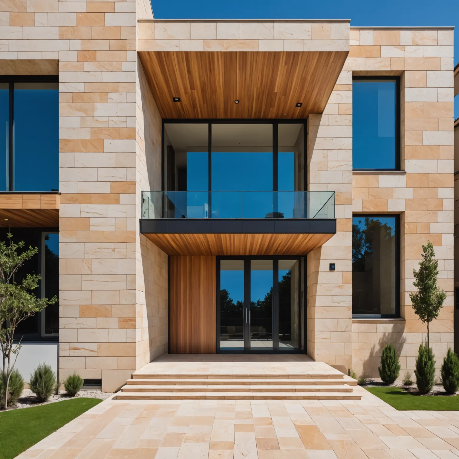 House façade with travertine