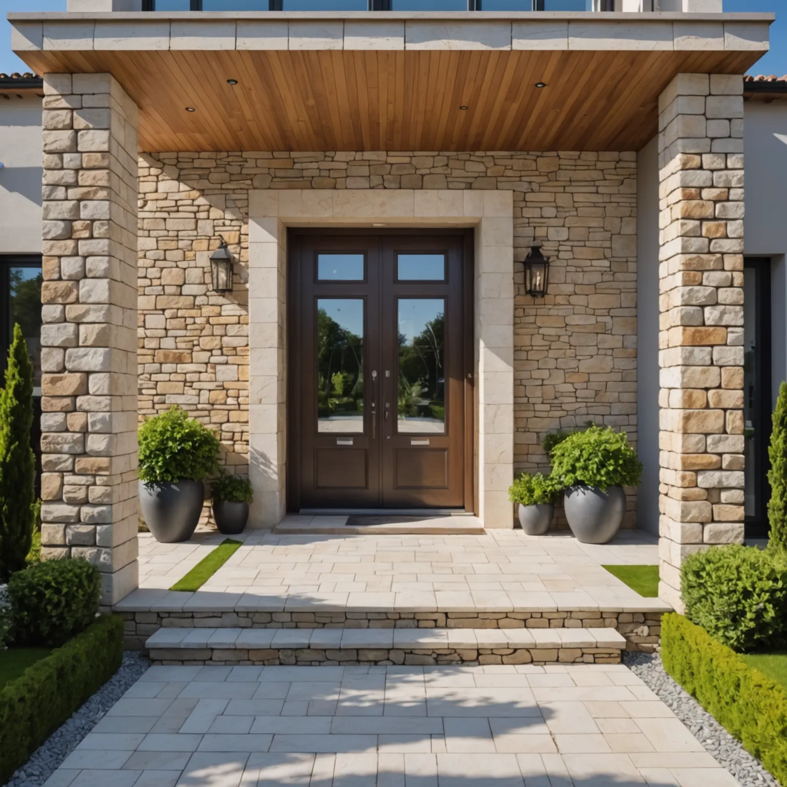 Natural stone entrance area with textured surface