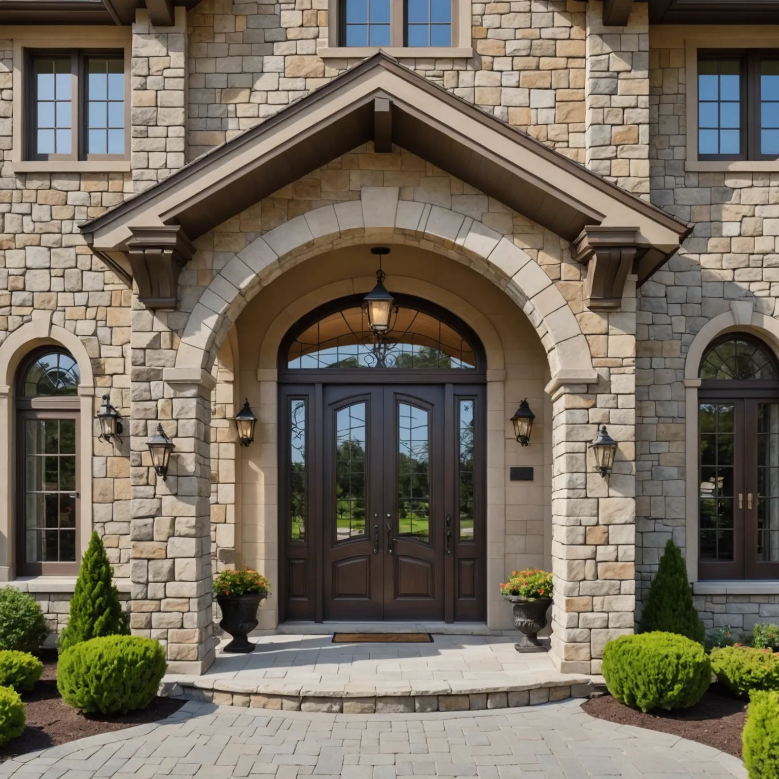 Entrance stone integrated with facade and pathways