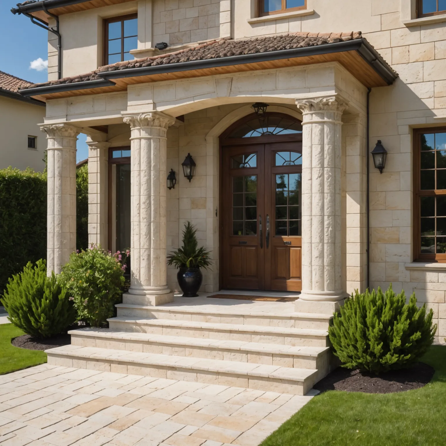 travertine entrance group in a commercial building