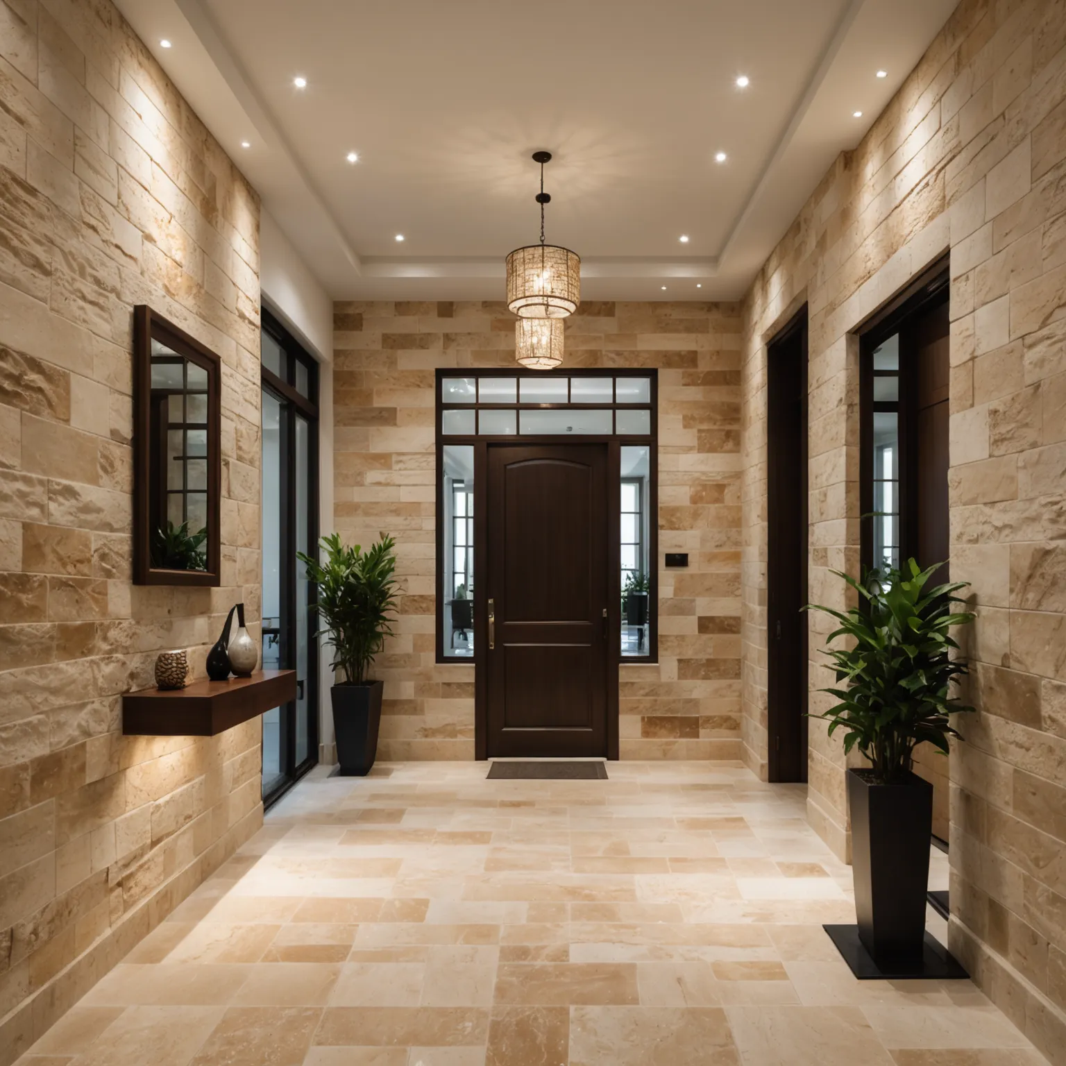 travertine entrance platform near the door