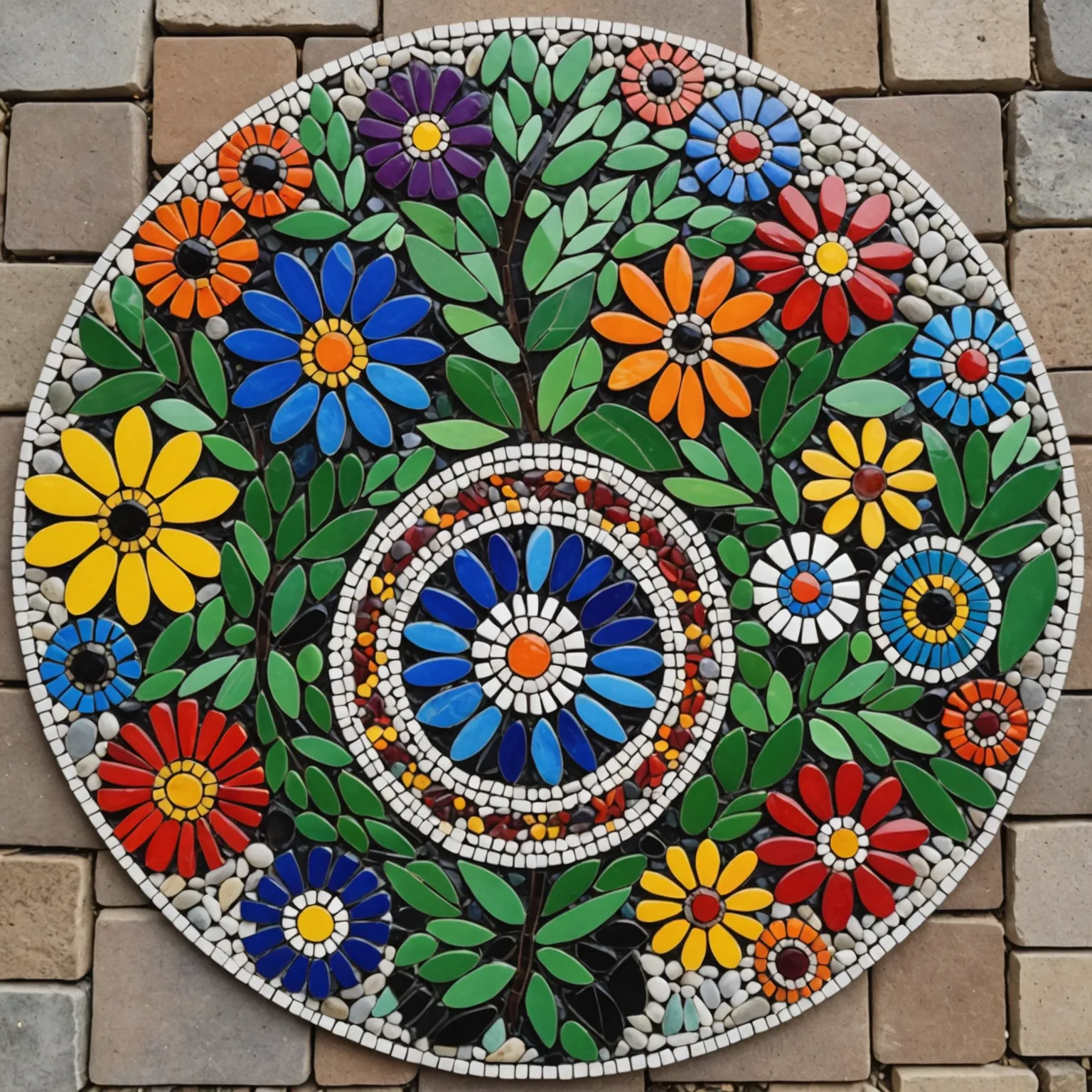 Decorative natural pebble mosaic in a private house courtyard