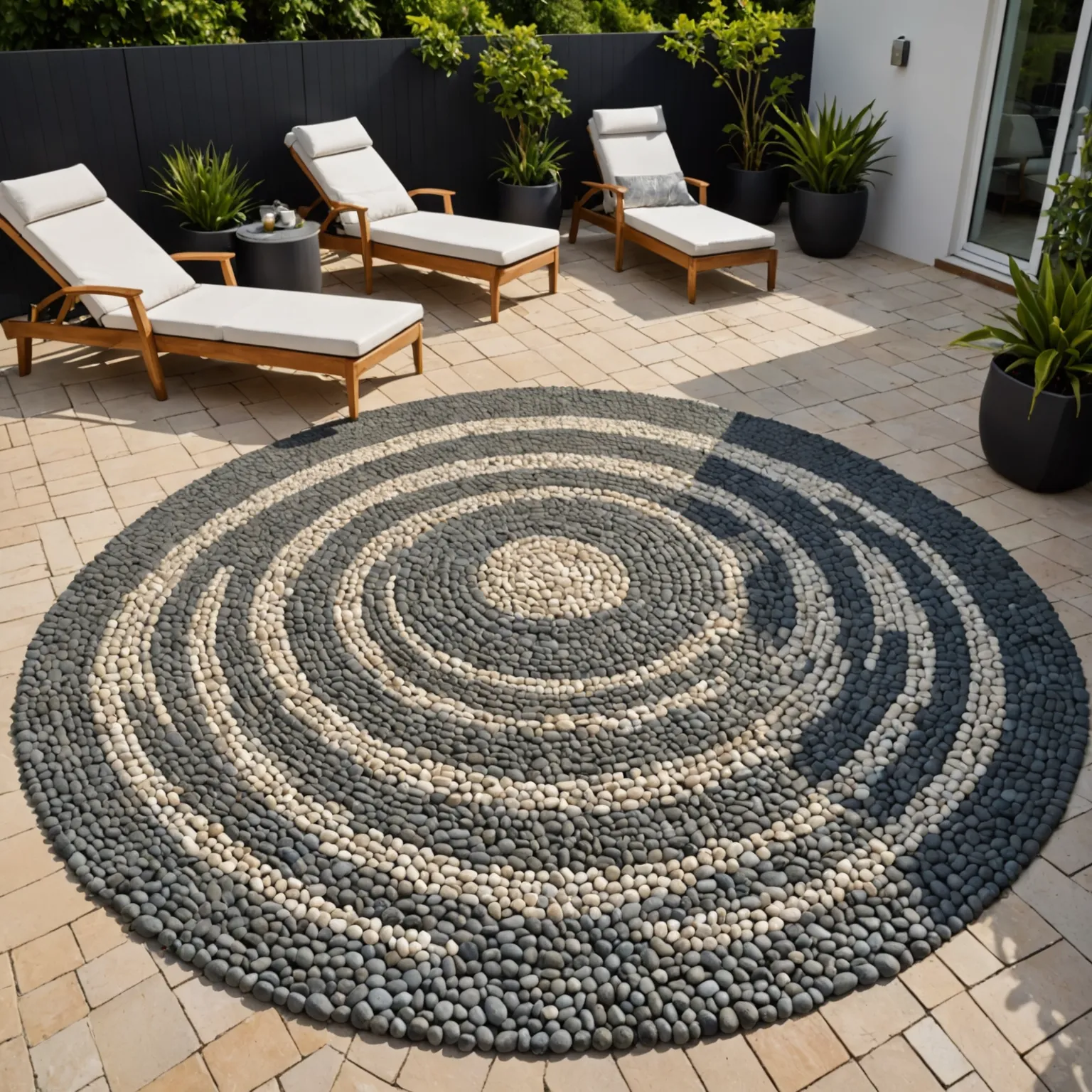 Hand installation process of a natural pebble mosaic