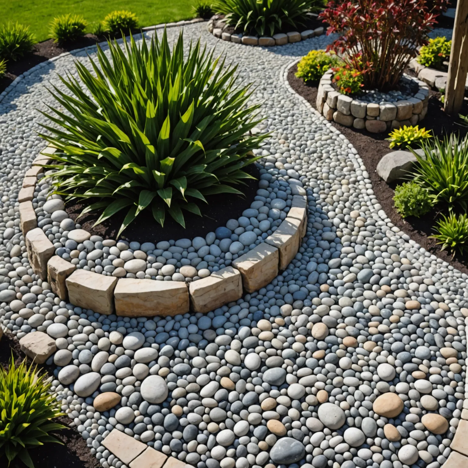 Finished pebble mosaic in a countryside house courtyard