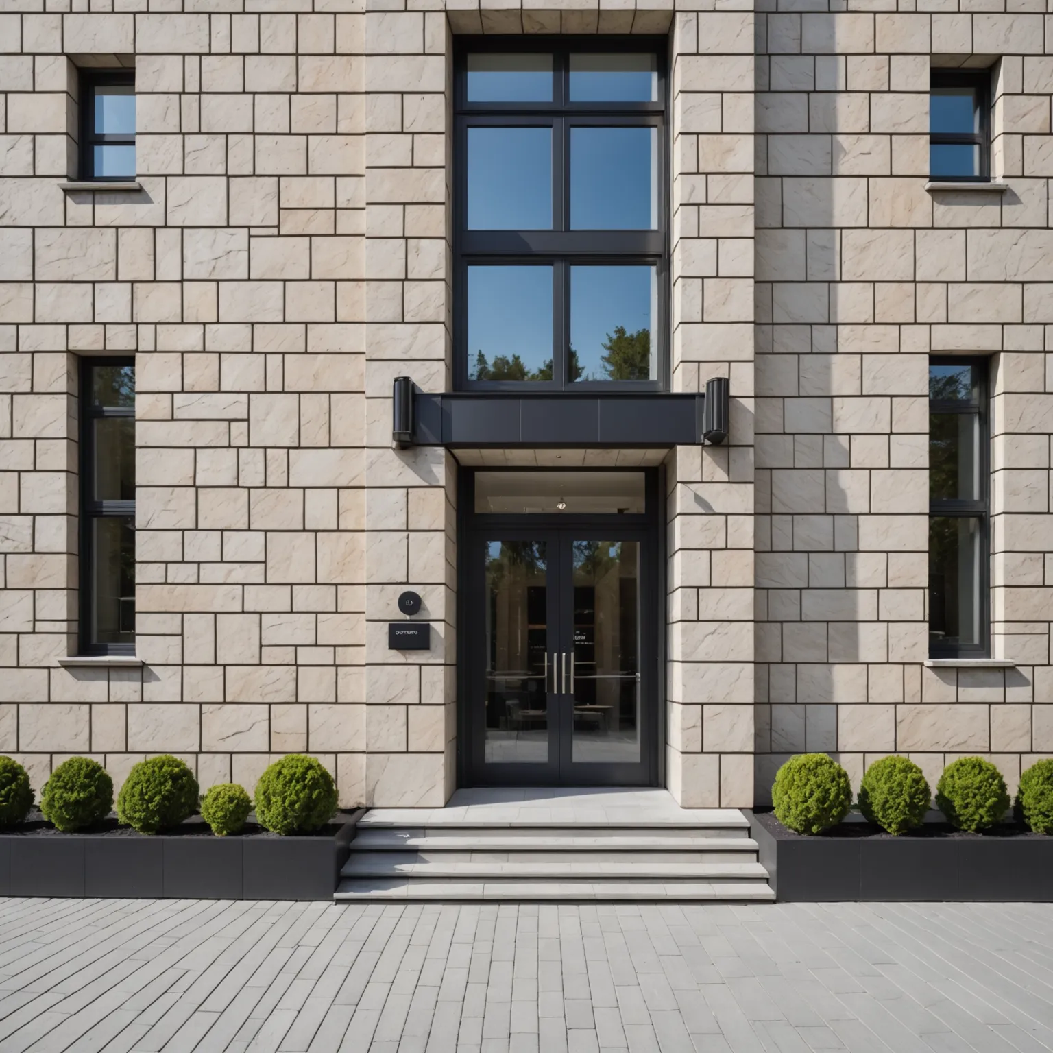 Facade and plinth cladding with natural stone, example of texture and color