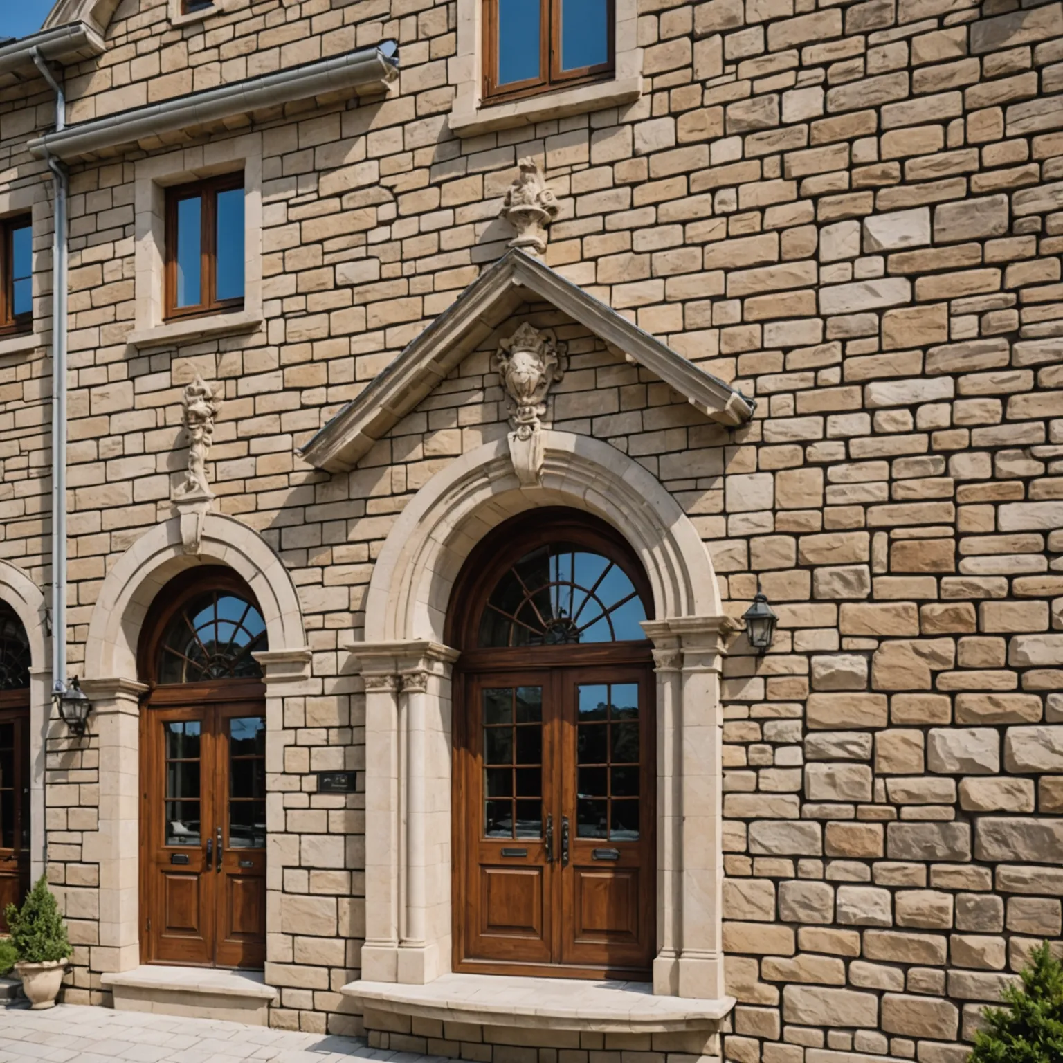 Private house facade finished with natural stone cladding