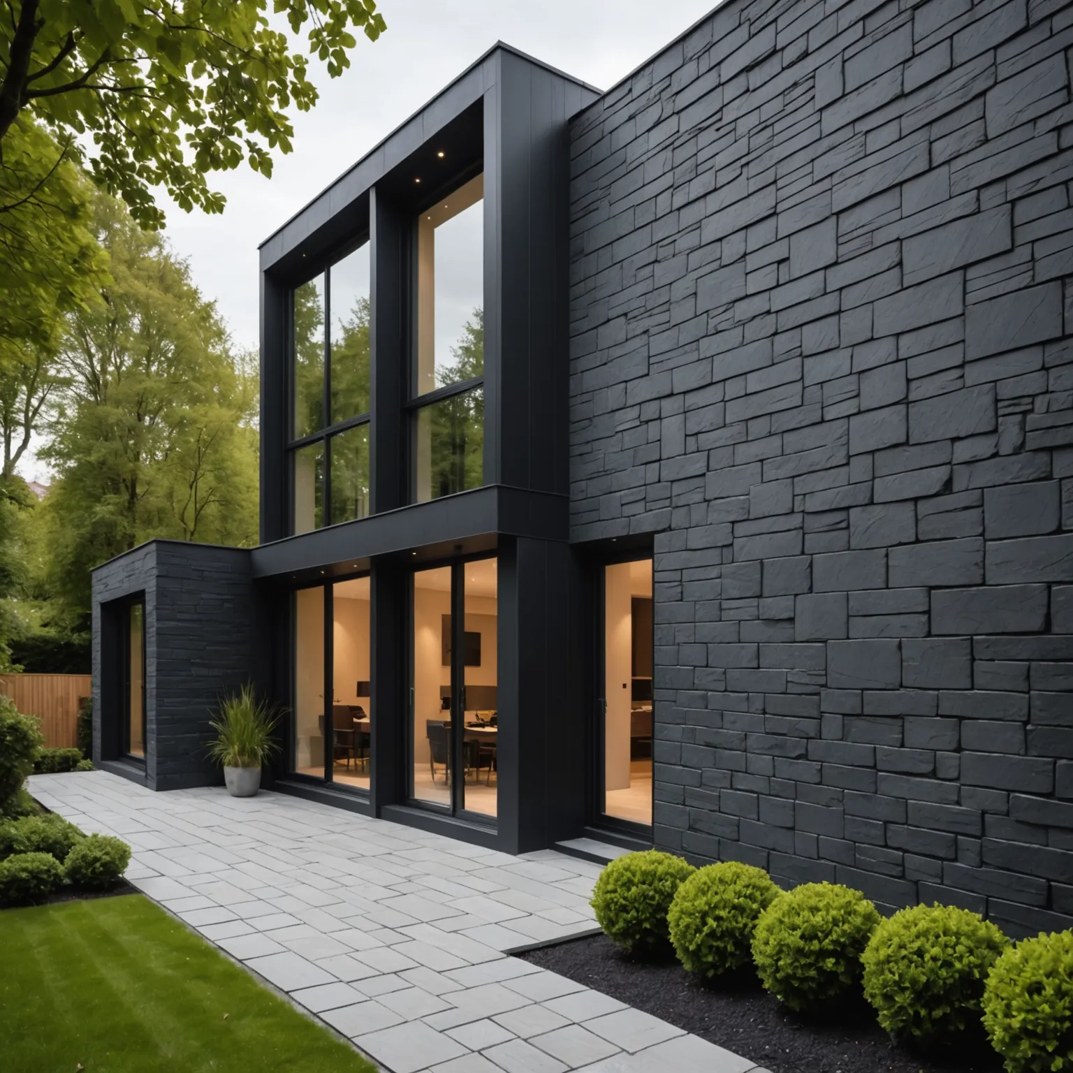 Completed natural slate façade on a residential house