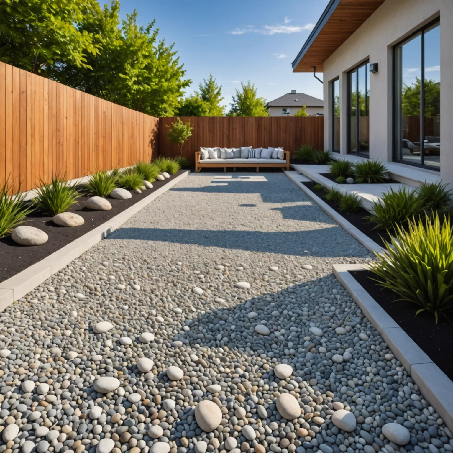 Black slate used in courtyard paving and house plinth cladding