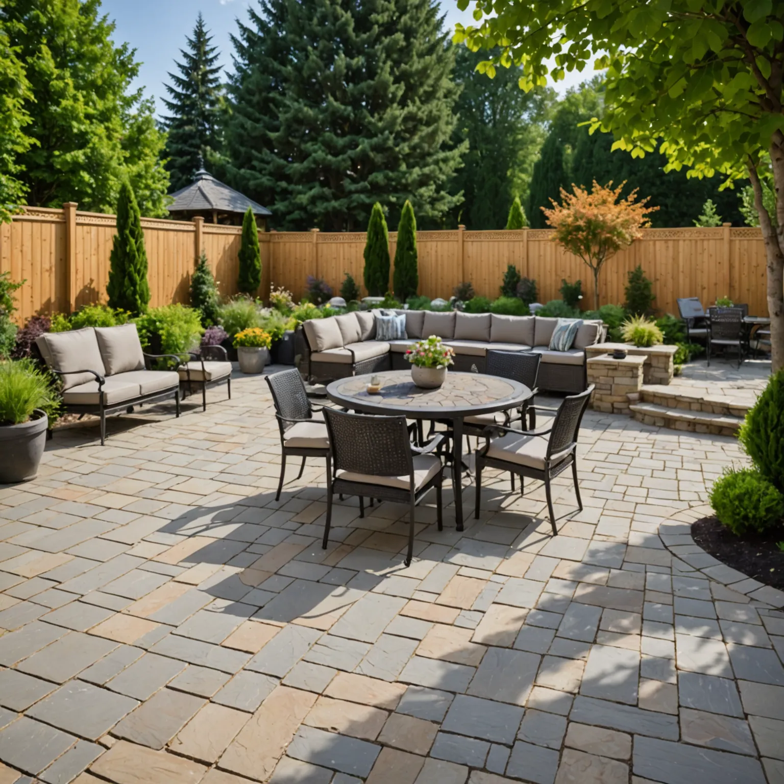 Pebbles used in multiple landscape zones of a residential property