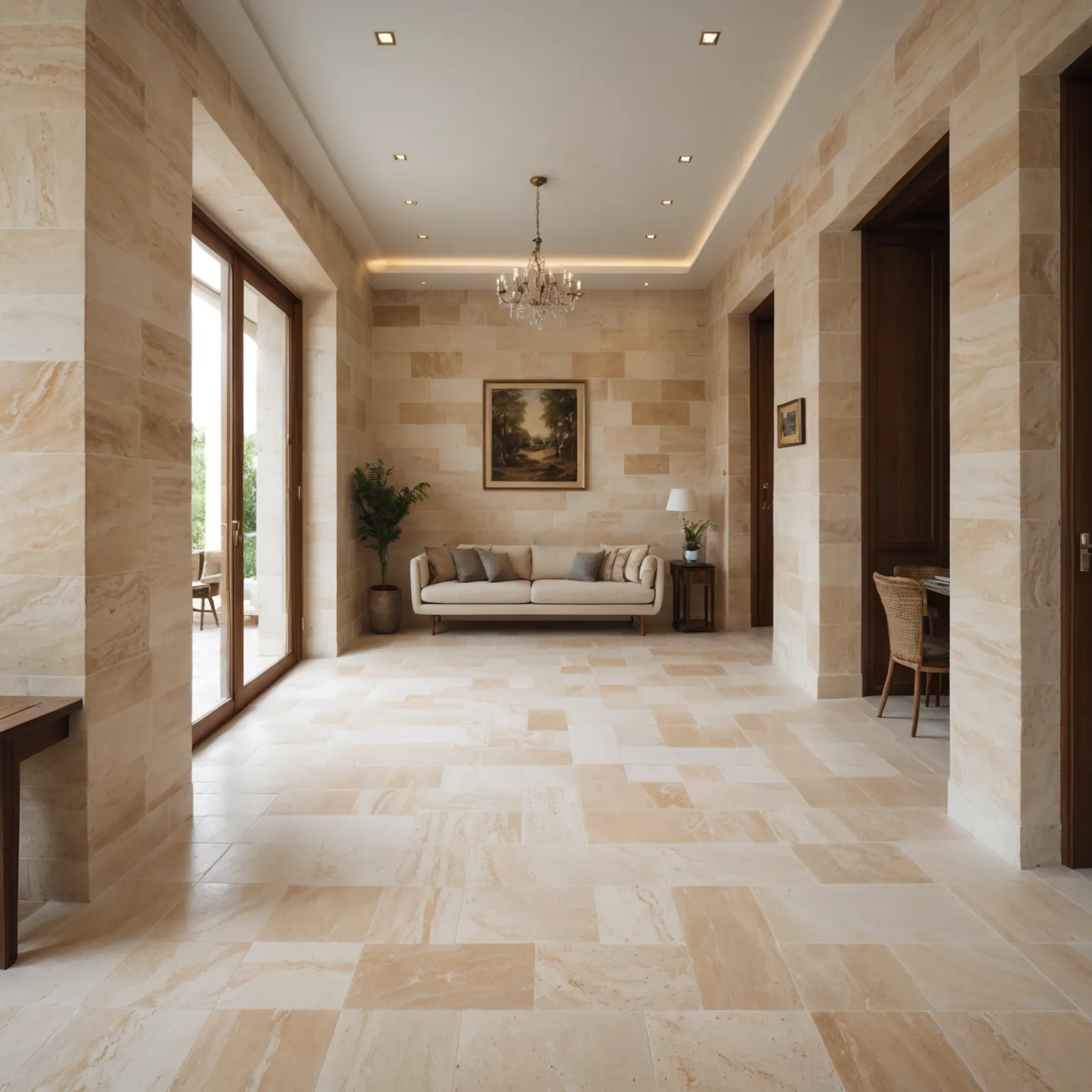 Natural stone paving in a residential yard with different textures and slab formats