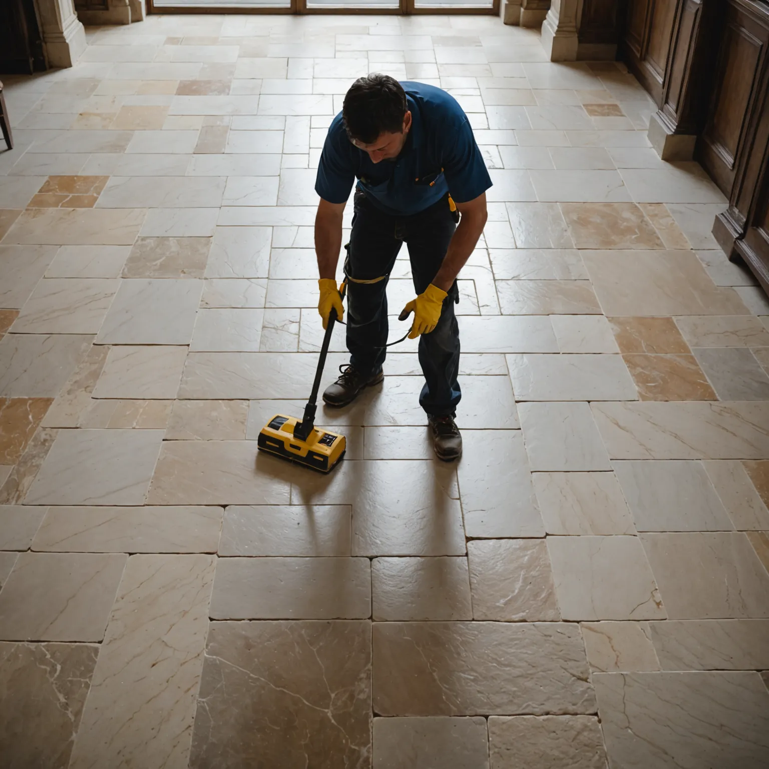 Manual stain removal from a stone surface