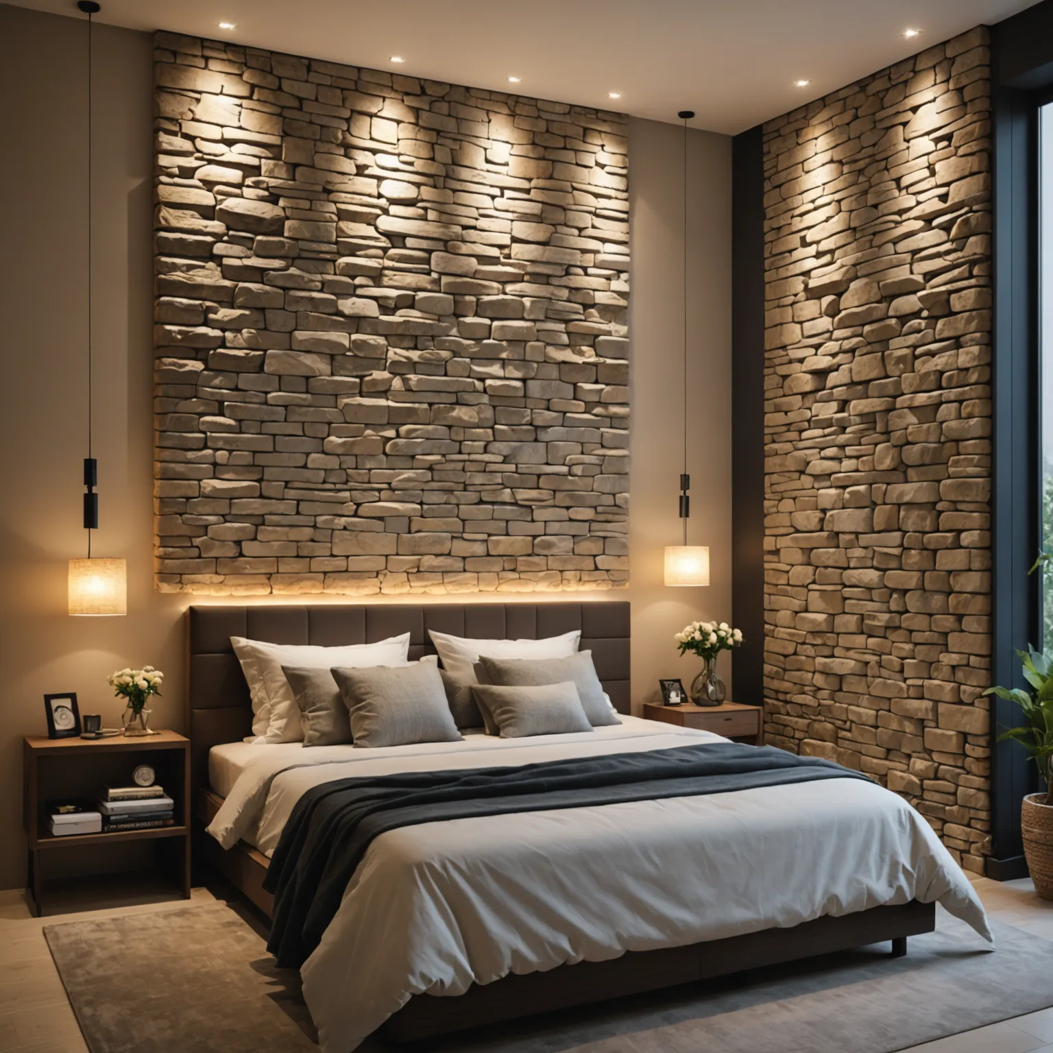 Natural stone used in a modern bathroom interior