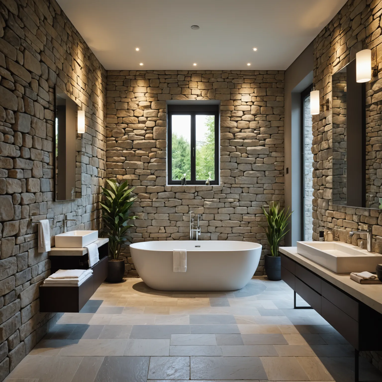 Feature wall made of natural stone in a contemporary interior