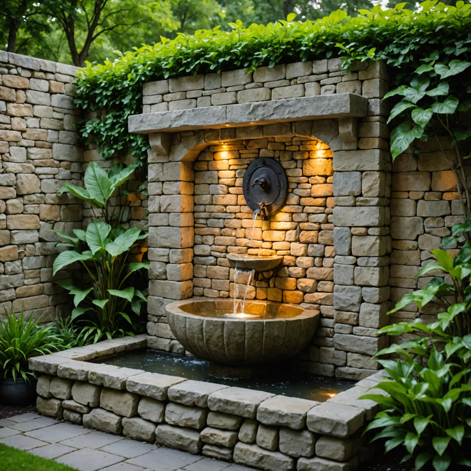 Landscape design with decorative stone elements