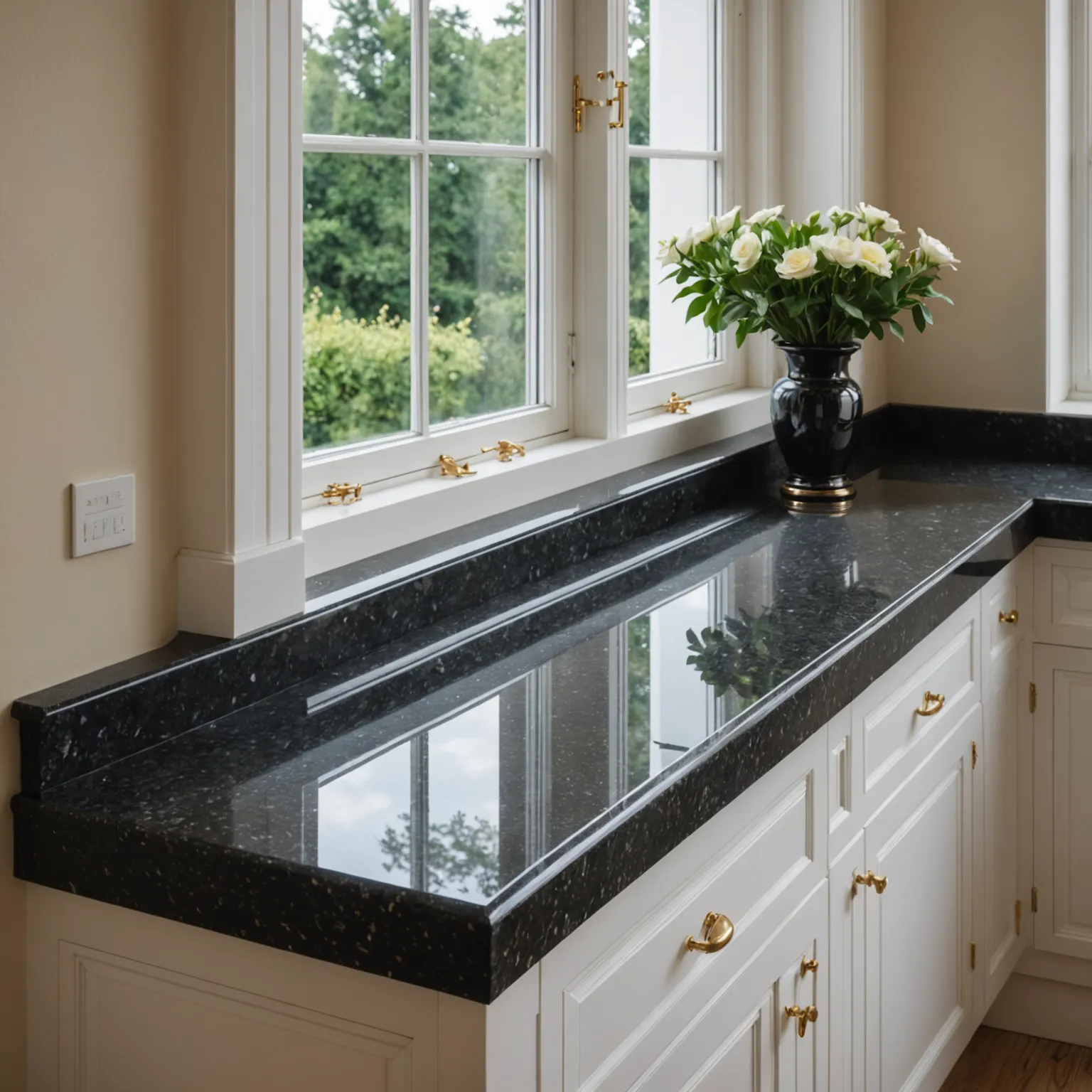 Installation of a granite windowsill in a window opening, granite windowsills