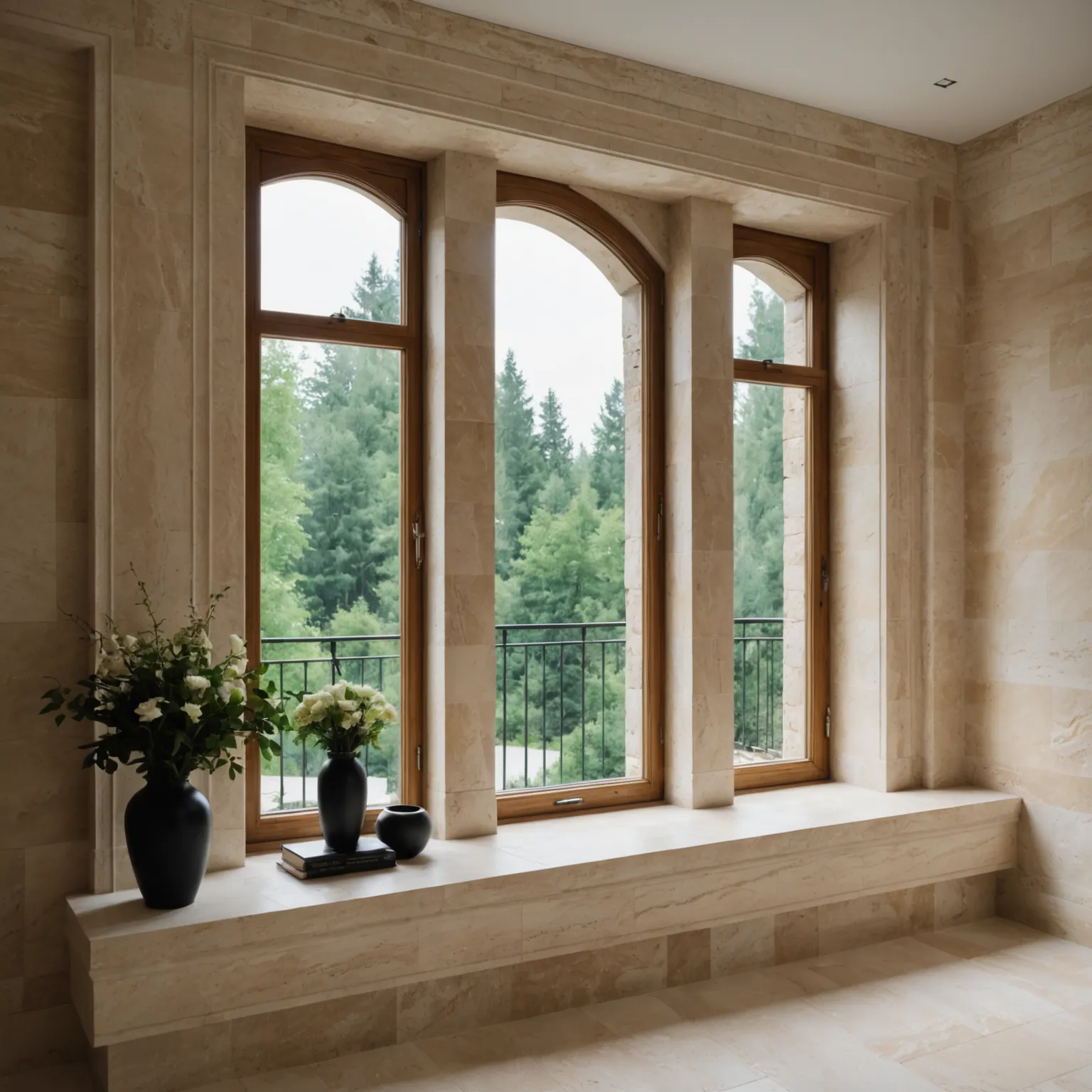 Matte travertine windowsill in a residential interior