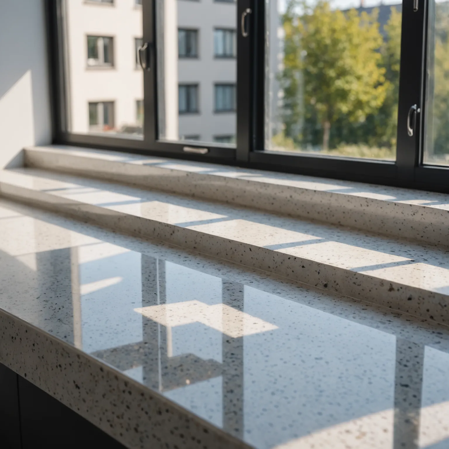 Quartz windowsill near a large window in a residential interior