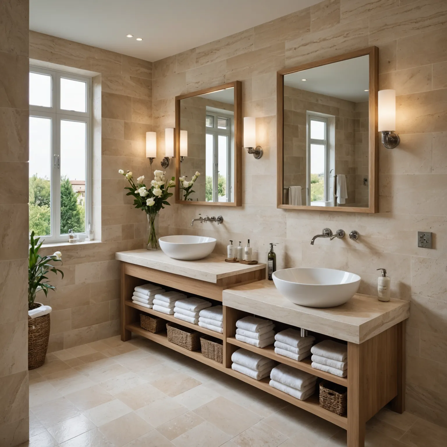 Travertine countertop in a private home with terrace access