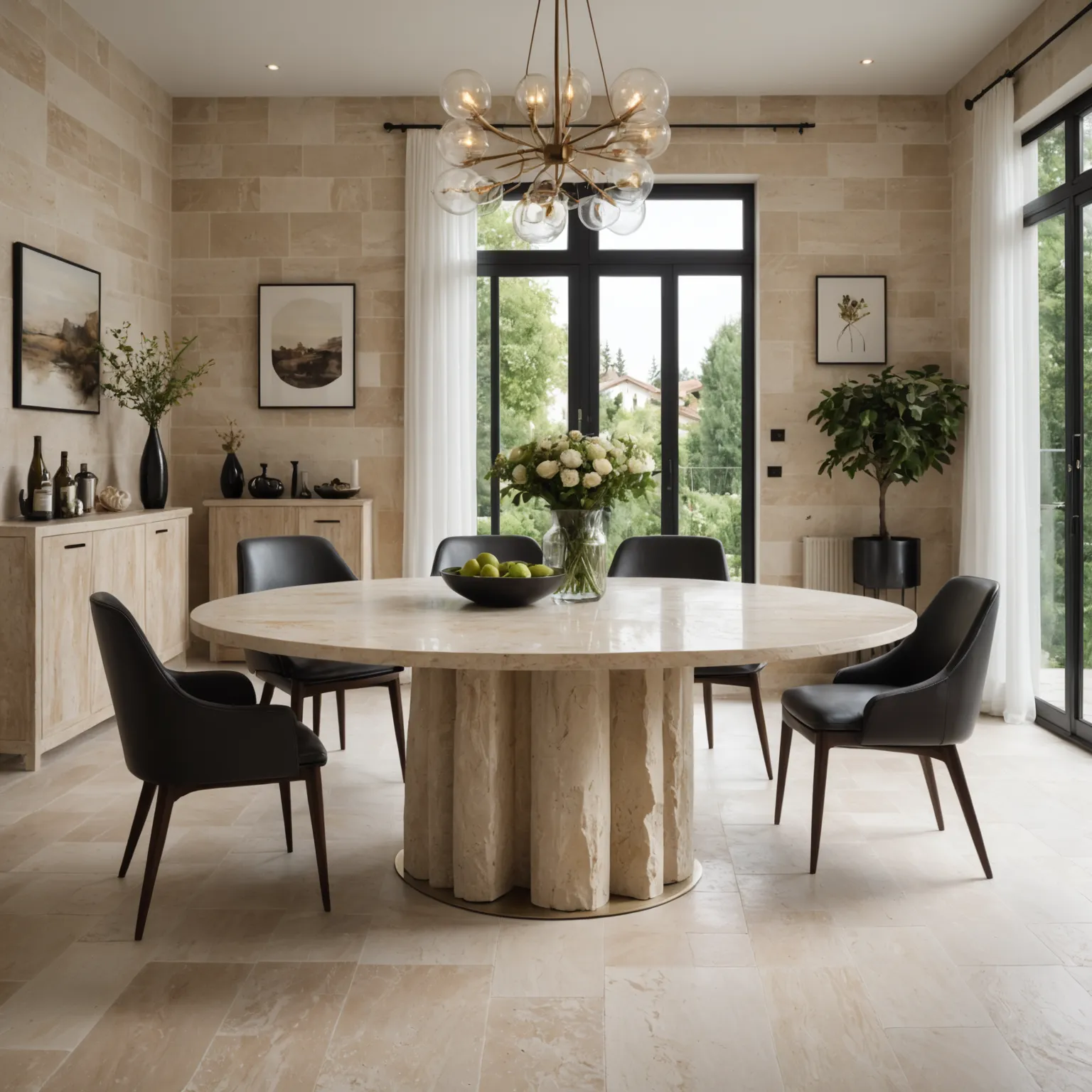 Travertine countertop with natural patina after years of use