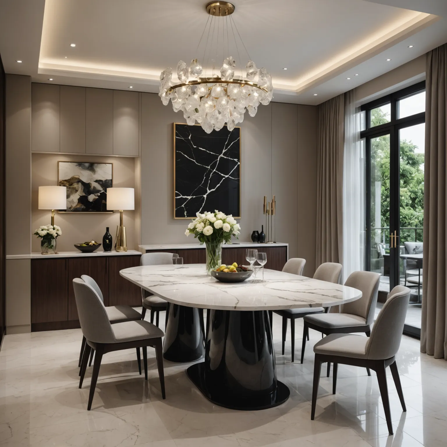 Dark quartz countertop with contrasting pattern