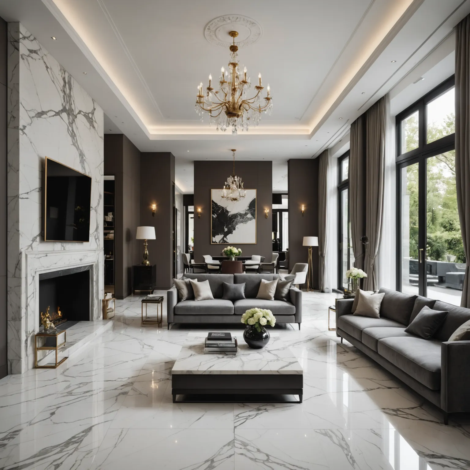 Marble floor in a residential interior made of natural stone