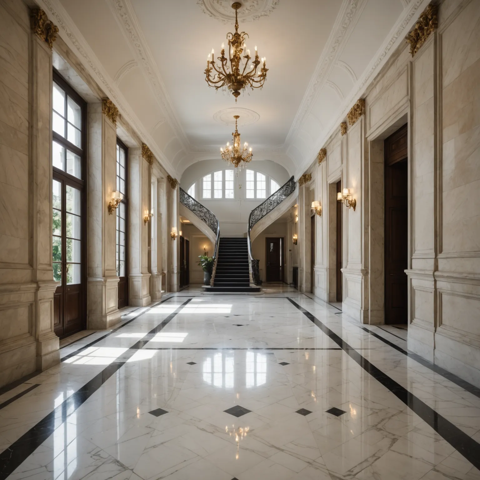 Marble floor in a living room with natural daylight