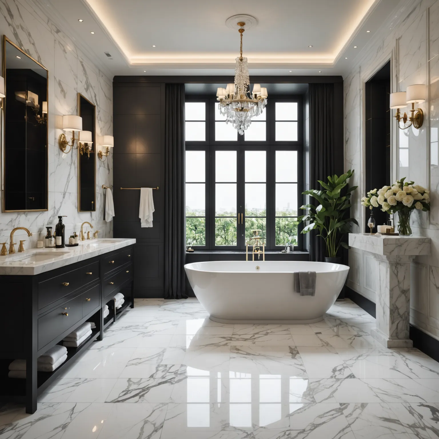 Marble floor in a modern interior with accent lighting