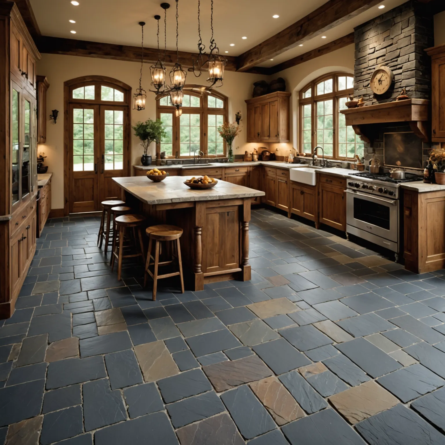 Completed interior finished with slate